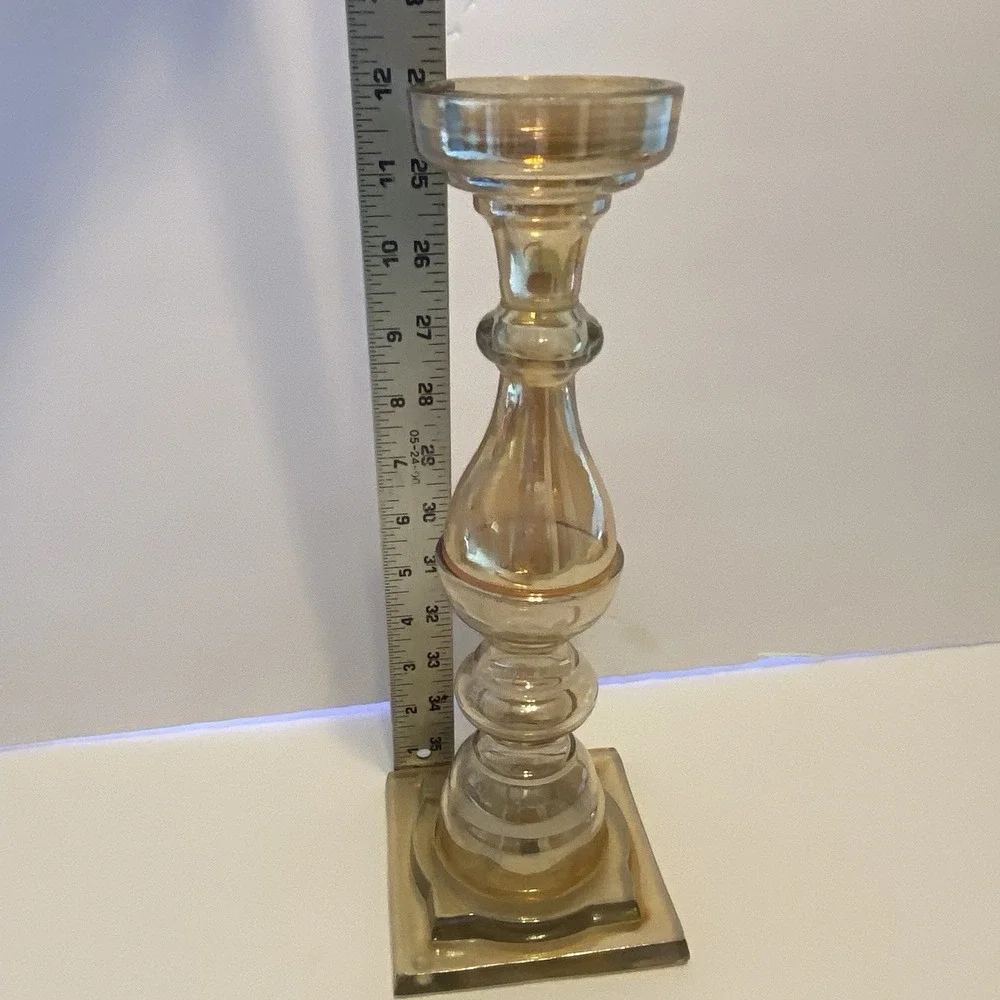 Vintage Orange Iridescent Candle Holder Segmented‎ Glass Pillar Taper 12